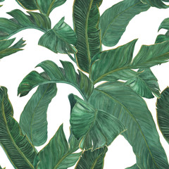 Watercolor painting Banana leaves seamless pattern