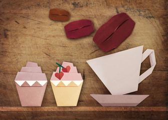 Origami of coffee and cake