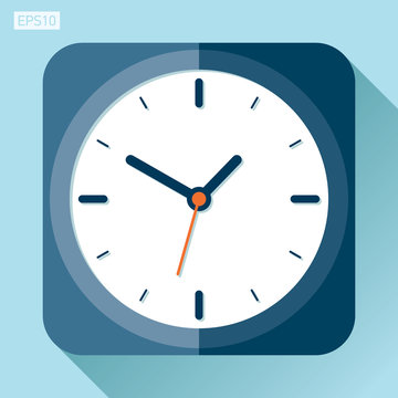 Alarm clock icon in flat style, timer on color background. Vector design element