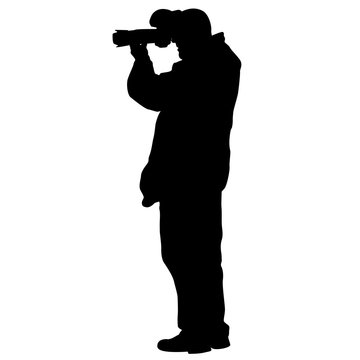 Cameraman with video camera. Silhouettes on white background. Vector illustration