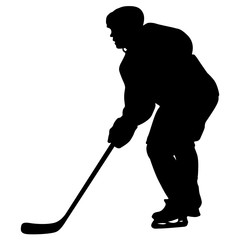 Silhouette of hockey player. Isolated on white. Vector illustrations