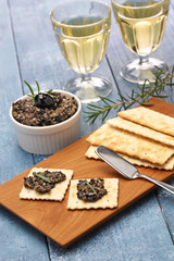 black olive tapenade with crackers