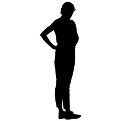 Black silhouettes of beautiful woman on white background. Vector illustration