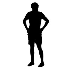 Black silhouette man with hands on his hips. Vector illustration