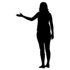 Black silhouette woman with her hands raised. Vector illustration