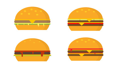 Different hamburgers in flat design style