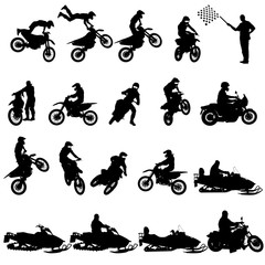 Set of biker motocross silhouettes, Vector illustration