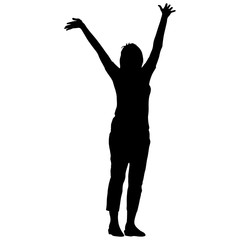 Black silhouette woman with her hands raised. Vector illustration