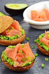 Salmon and avocado open sandwiches