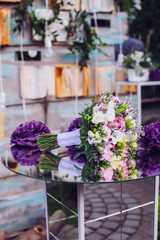 Fototapeta na wymiar wedding flowers bouquet in violet color