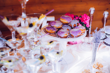 Beautifully decorated party setting with gourmet desserts catering,