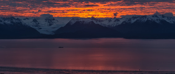 Red and Gold sunrise over Kenai Mountains