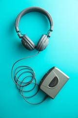 The vintage audio player and headphones.