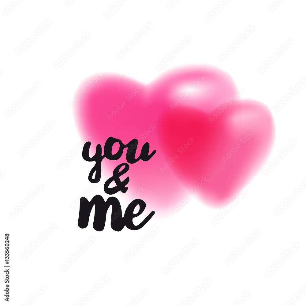 Wall mural You and me lettering on blurry heart - Wall murals