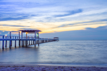 Obraz premium wood bridge in sunset time solf lighting