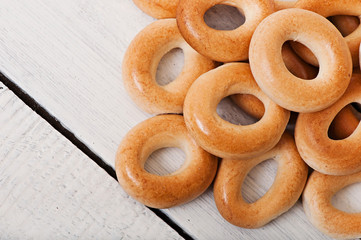 Tasty baked cookies on old wooden background.