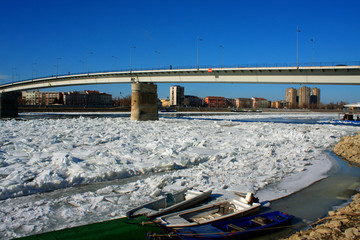 Frozen Danube in Novi Sad, Serbia