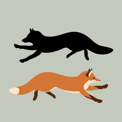 Fox vector illustration style Flat set