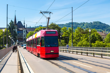 Fototapeta na wymiar Modern city tram in Bern