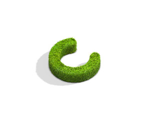 Grass letter C in lowercase format from isometric angle with shadow on ground.