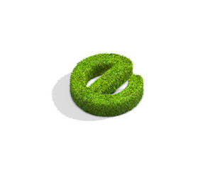 Grass letter E in lowercase format from isometric angle with shadow on ground.