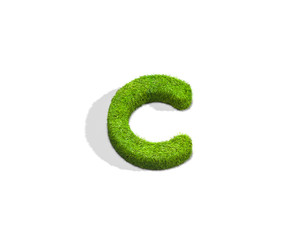 Grass letter C in lowercase format from top angle with shadow on ground.