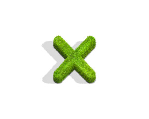 Obraz premium Grass letter X in lowercase format from top angle with shadow on ground.