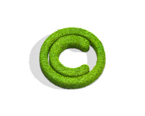 Grass copyright punctuation mark from top angle with shadow on ground.