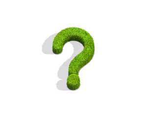 Grass question punctuation mark from top angle with shadow on ground.