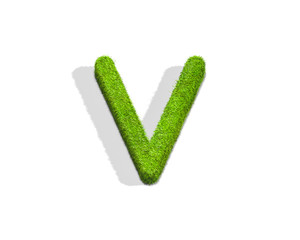 Grass letter V in uppercase format from top angle with shadow on ground.