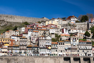 View from the river of the fascades of Porto