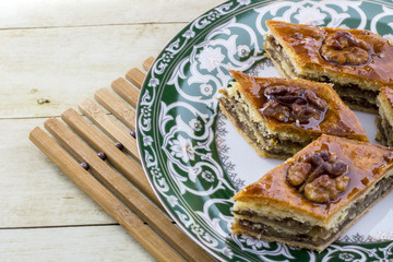 Honey baklava on the saucer