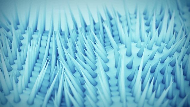 Needle surface waving close-up. Smooth animation with motion blur and shallow DOF seamless loop. Abstract science fiction 3D render concept 4k UHD (3840x2160) 

