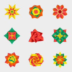 Origami paper flower set icons vector illustration