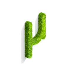 Grass nano punctuation mark from isometric angle with shadow on ground.