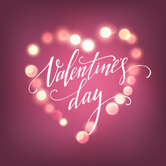 Valentines Day card with Glowing lights heart. Vector illustration