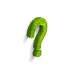 Grass question punctuation mark from isometric angle with shadow on ground.