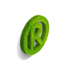 Grass registered punctuation mark from isometric angle with shadow on ground.