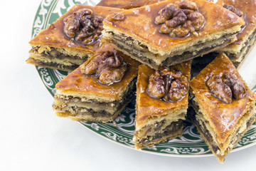 Honey baklava on the saucer