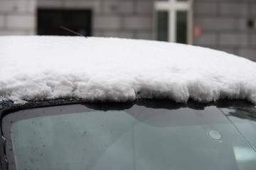 car covered with snow in the city