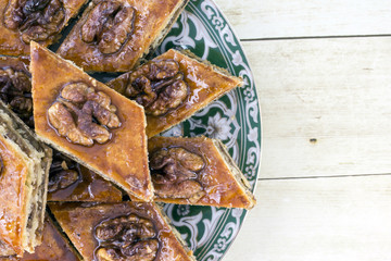 Honey baklava on the saucer