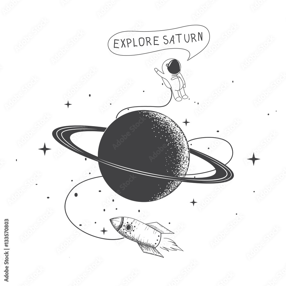 Canvas Prints funny spaceman exploring saturn