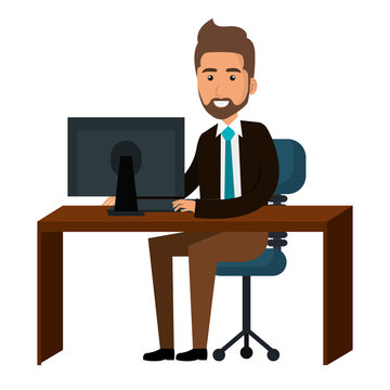 businessman working in computer vector illustration design