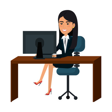 businesswoman working in computer vector illustration design