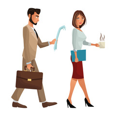 Obraz premium man and woman walking office work documents folder suitcase vector illustration eps 10
