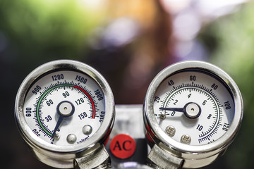 manometer on green background