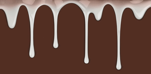 drips of condensed milk on a chocolate brown background