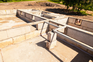 View of construction site and house foundation in preparation pr