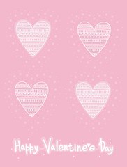 Four identical Sketch hearts with ornament. Hand drawn cute greeting card Valentines day.