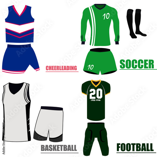 "Set of different sport uniforms, Vector illustration" Stockfotos und